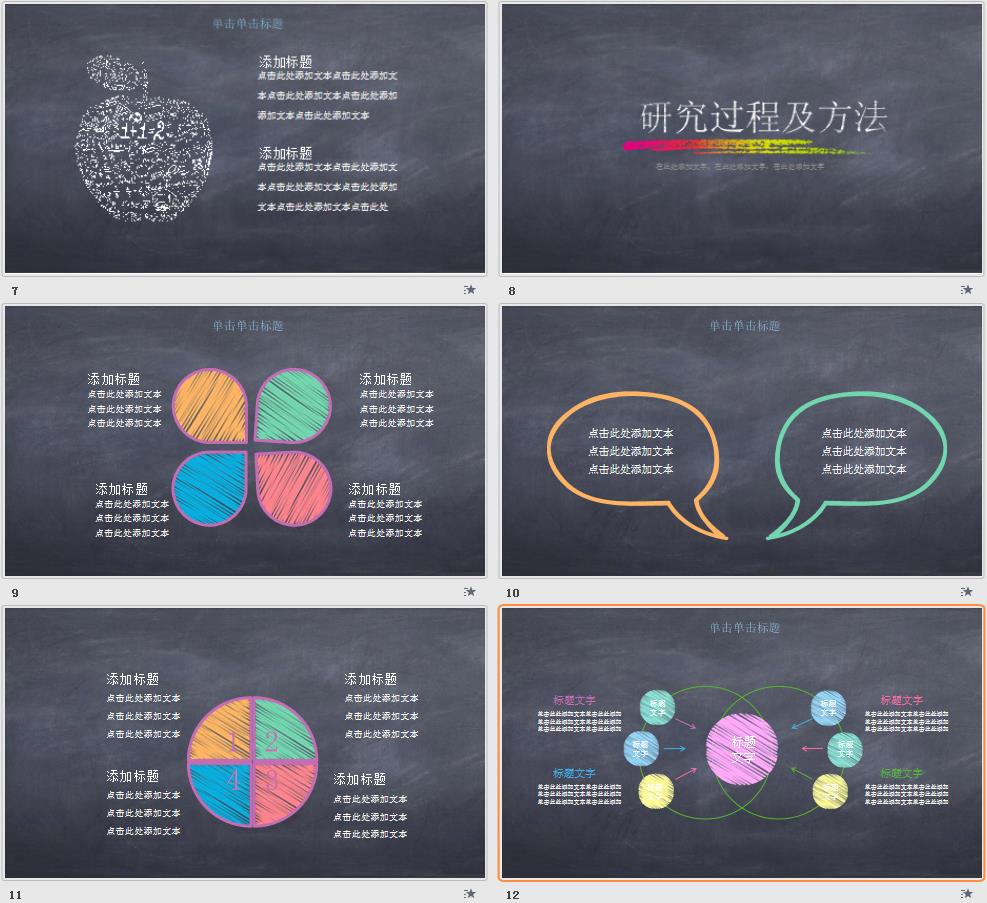 教育教学PPT创意黑板彩色粉笔PPT模板