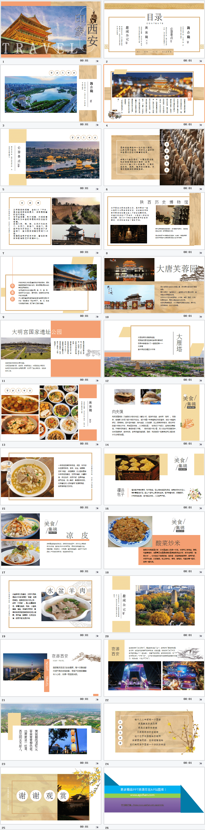 西安旅游攻略景点介绍PPT模板