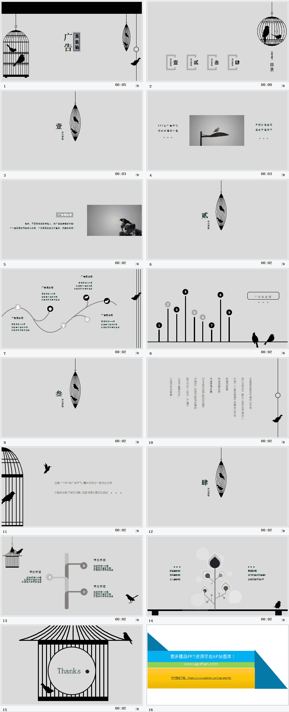 创意文艺动态笼中小鸟PPT模板